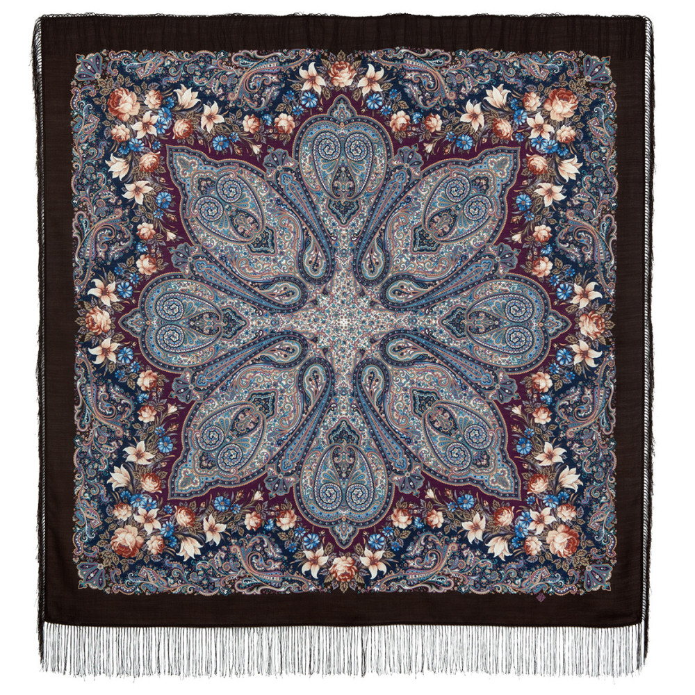 Shop Woolen Scarves with Silk Fringe 146x146 cm Платок «Цветочный калейдоскоп» online at Skazka.site | Eligible for fast shipping and free returns. Платок «Цветочный калейдоскоп»