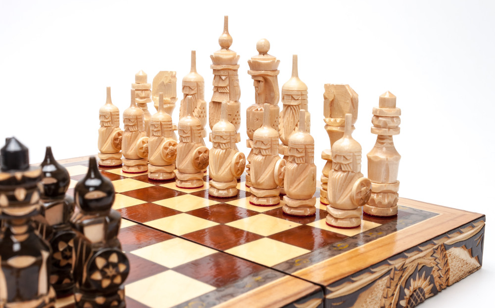 300x300 mm Hand Carved Chess Pieces on Inlaid Wood Board Box (by Fyodor Chess Workshop)