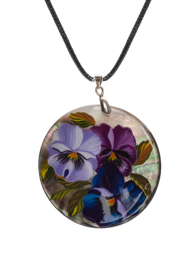 d50 mm Flowers hand painted Nacre Pendant (by Tatiana Shkatulka Crafts)