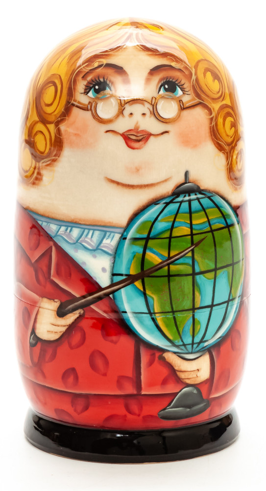  120mm Teacher with a Globe hand painted Matryoshka 3pcs (by Gift Shop)