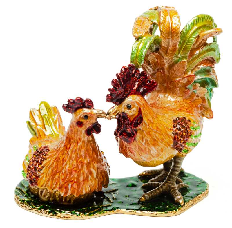 105 mm Cockerel an a Hen Jewellery Box