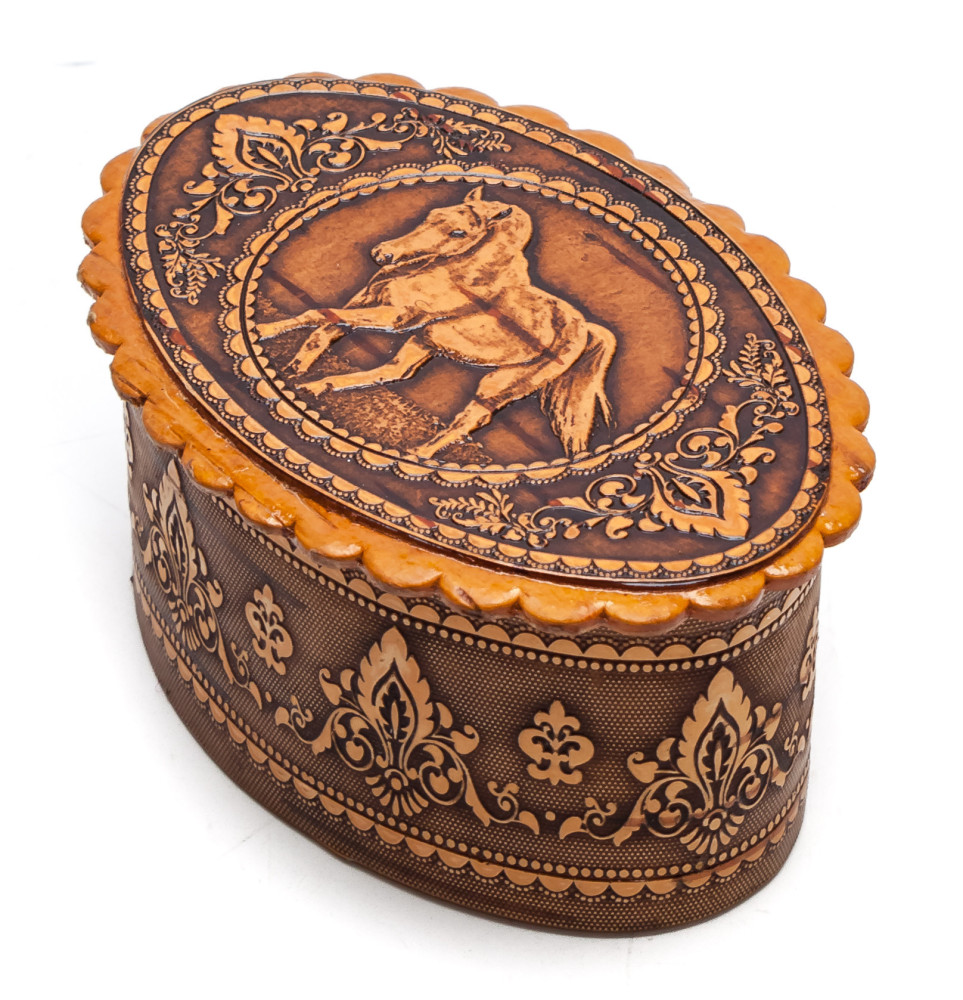 75x50 mm Horse hand made Birchbark Jewelry Box (by Maxim Birch)