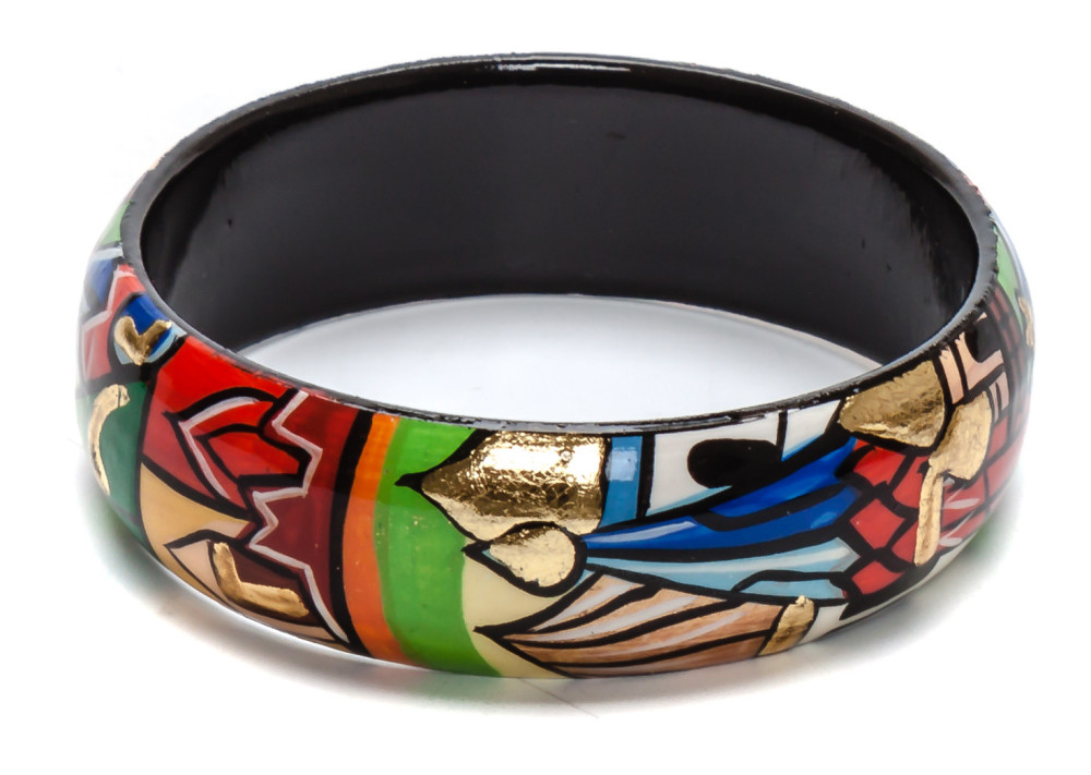Moscow Snt Basil Cathedral and Kremlin hand painted by Lentuloff on wooden Bracelet (by A Studio)