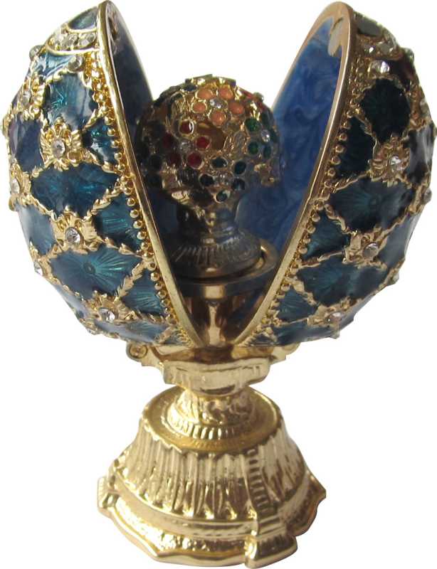 60 mm Spring Flowers on Dark Blue Enamel Easter Egg
