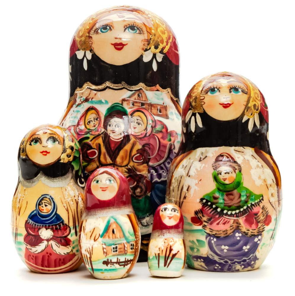 110mm Mother with Daughters hand painted Matryoshka doll 5pcs