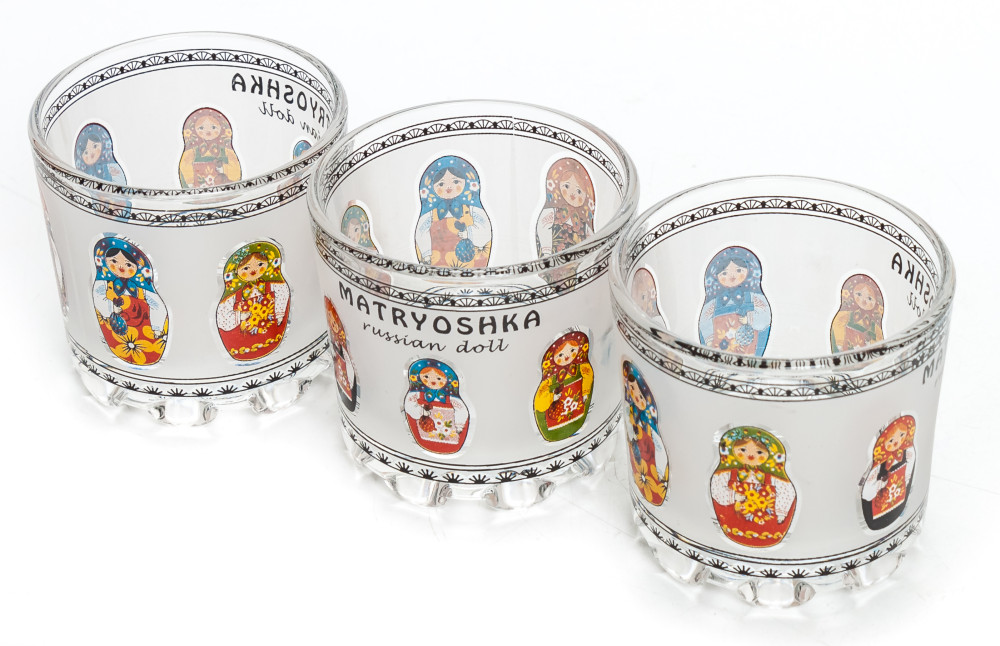 50 ml Russian Matryoshka Decal Shot Glass set of 3 pcs (by AKM Gifts)
