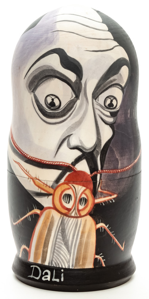180mm Salvador Dali with a Moth hand painted on wooden Matryoshka doll 5 pcs (by Alexander Famous Paintings Studio)