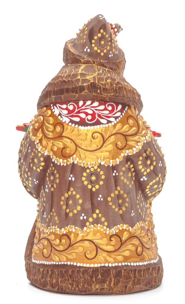 155 mm Santa with a Green Christmas Tree and Birds Carved Wood Hand Painted Collectible Figurine (by Natalia Nikitina Workshop)