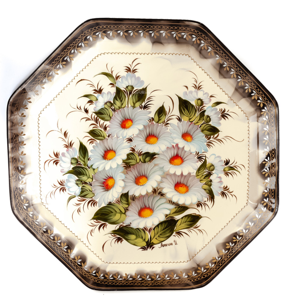  d 440 mm Zhostovo Patterns hand painted and lacquered by Lopatina Metal Forged Tray (by Lada Crafts)