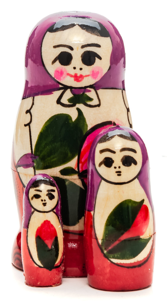 70 mm Violette Head Semenovskaya handpainted wooden Russian Matryoshka Doll 3 pcs (by Ivan Studio)