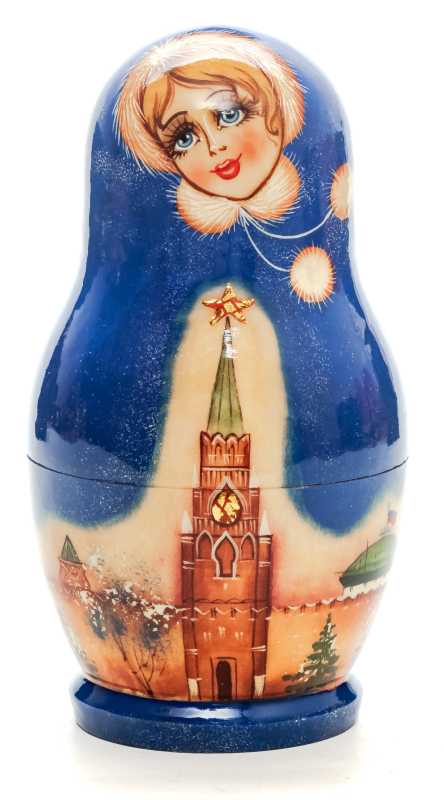 140 mm Moscow Kremlin hand painted on Wooden Matryoshka doll 5 pcs (by Valeria Crafts)