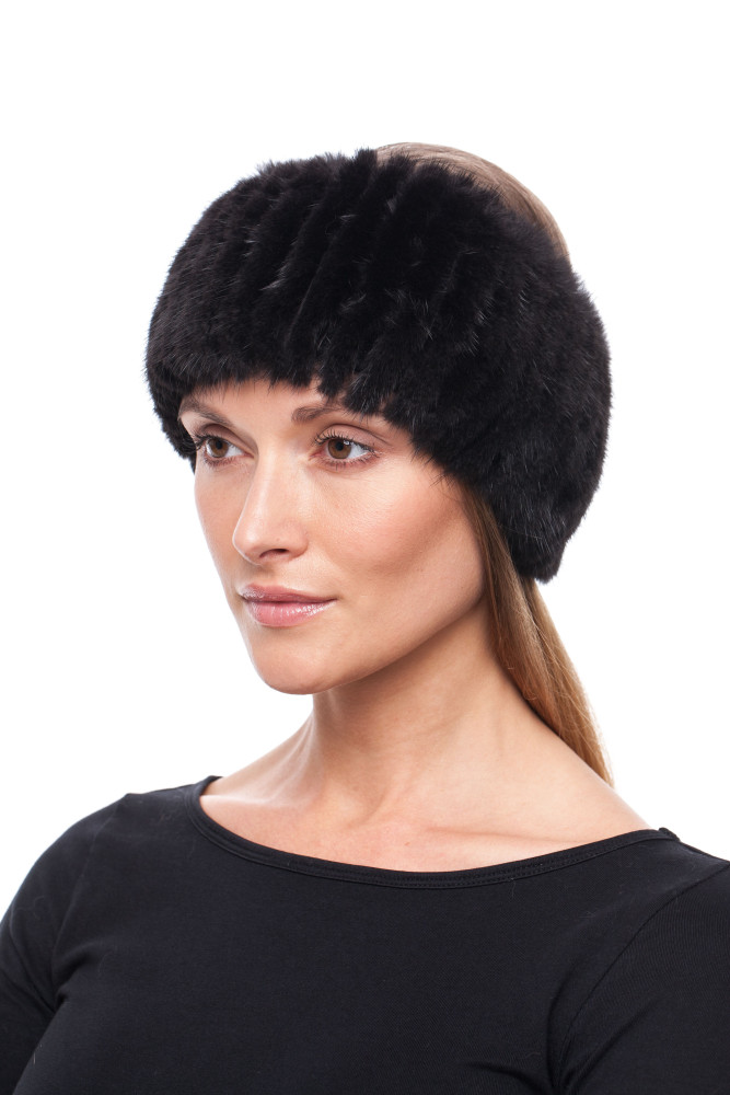 Black Knitted Mink Fur Headband