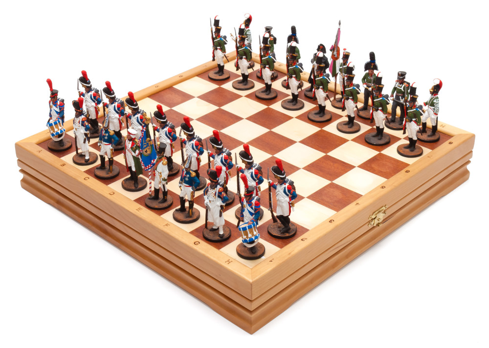 370x370 mm French Invasion of Russia handpainted figures on wooden Chess Board (by Fyodor Chess Studio)