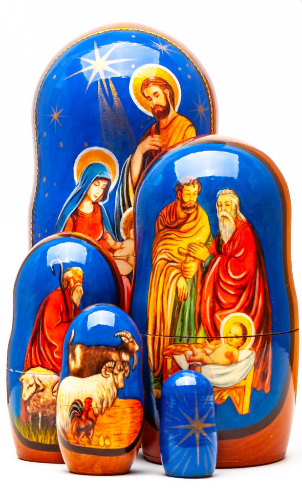 180mm The Nativity of Jesus hand painted on wooden Matryoshka doll 5 pcs (by 3A Studio)