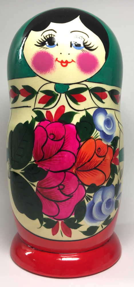230 mm Green Semenovskaya hand painted Wooden Matryoshka Doll 9 pcs (by Ivan Studio)
