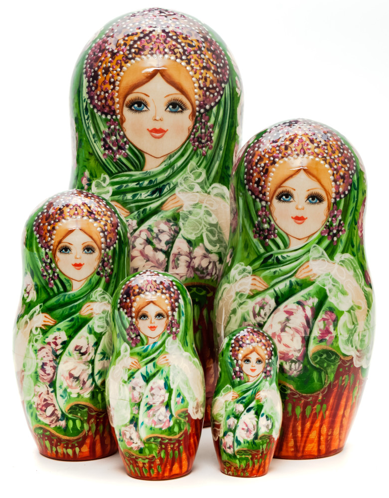 180 mm Flowers hand painted on Wooden Matryoshka doll 5 pcs (by Natalia Crafts)