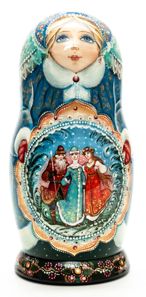 Shop Exclusive Nesting Dolls 180 mm Snowmaiden Princess hand painted on wooden Matryoshka doll 5 pcs (by A Studio) online at Skazka.site | Eligible for fast shipping and free returns. 180 mm Snowmaiden Princess hand painted on wooden Matryoshka doll 5 pcs (by A Studio)