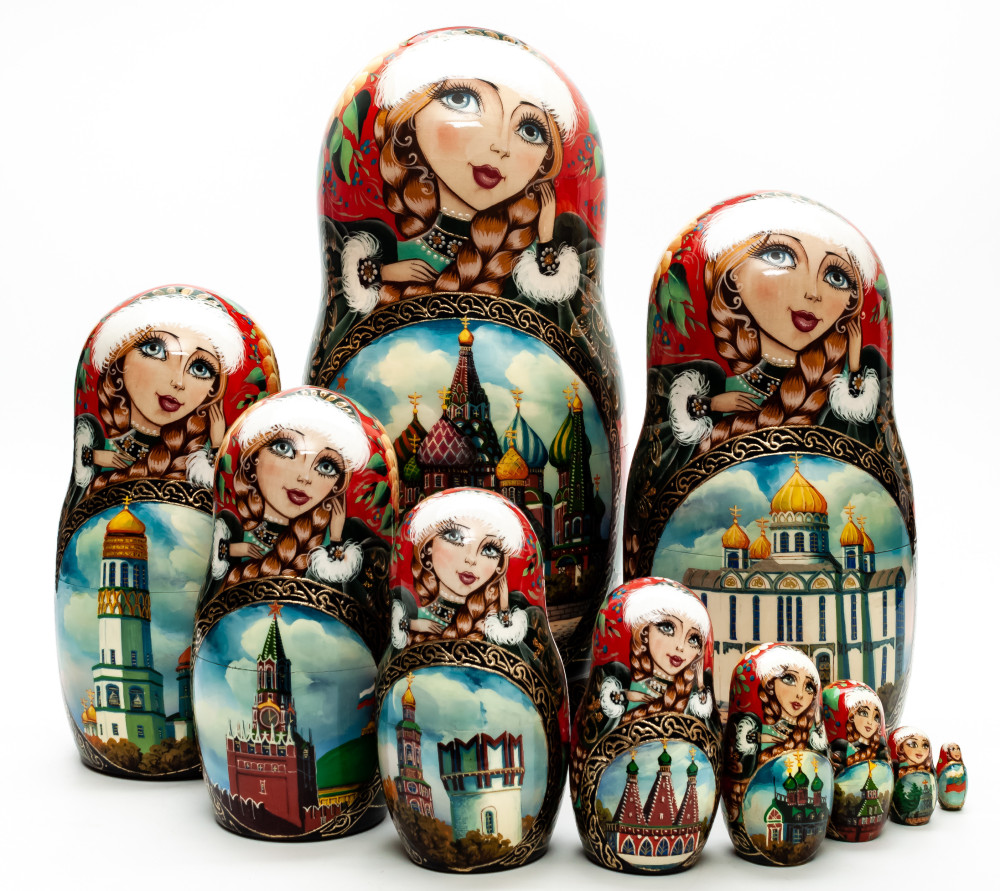 300 mm Saint Basil Cathedral handpainted Wooden Matryoshka Doll 5 pcs (by Sheherazade)