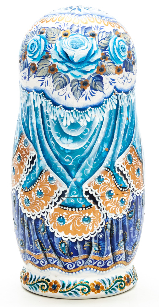 130 mm Girl with Samovar hand painted Matryoshka 5 pcs (by Galina Ulianova)