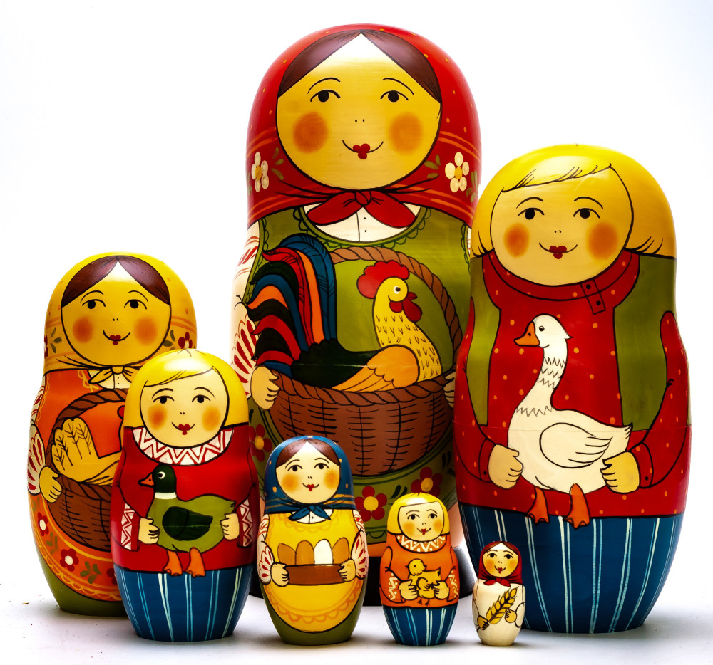 230mm Mistress with Basket with Hen hand painted Traditional Russian Wooden Matryoshka doll 7 pcs (by Igor Malyutin)