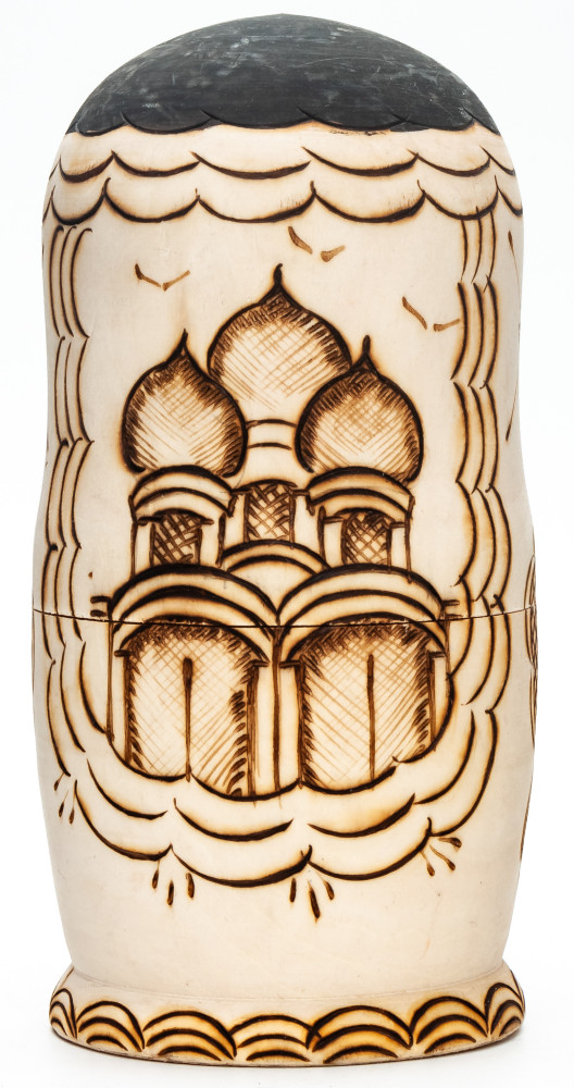 170 mm Moscow Cathedral Burnt Wood Matryoshka Doll 5 pcs inside (by Tabrik Studio)
