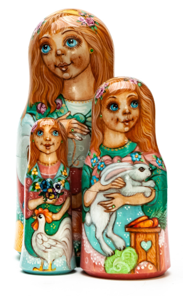 110mm Girl with a Cat hand painted Matryoshka doll 3pcs