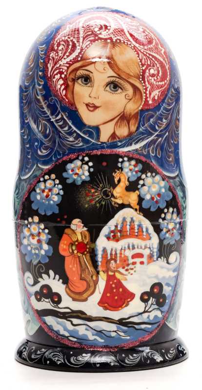  180 mm A Little Silver Hoof handpainted Wooden Matryoshka Doll 5 pcs (by Sheherazade)