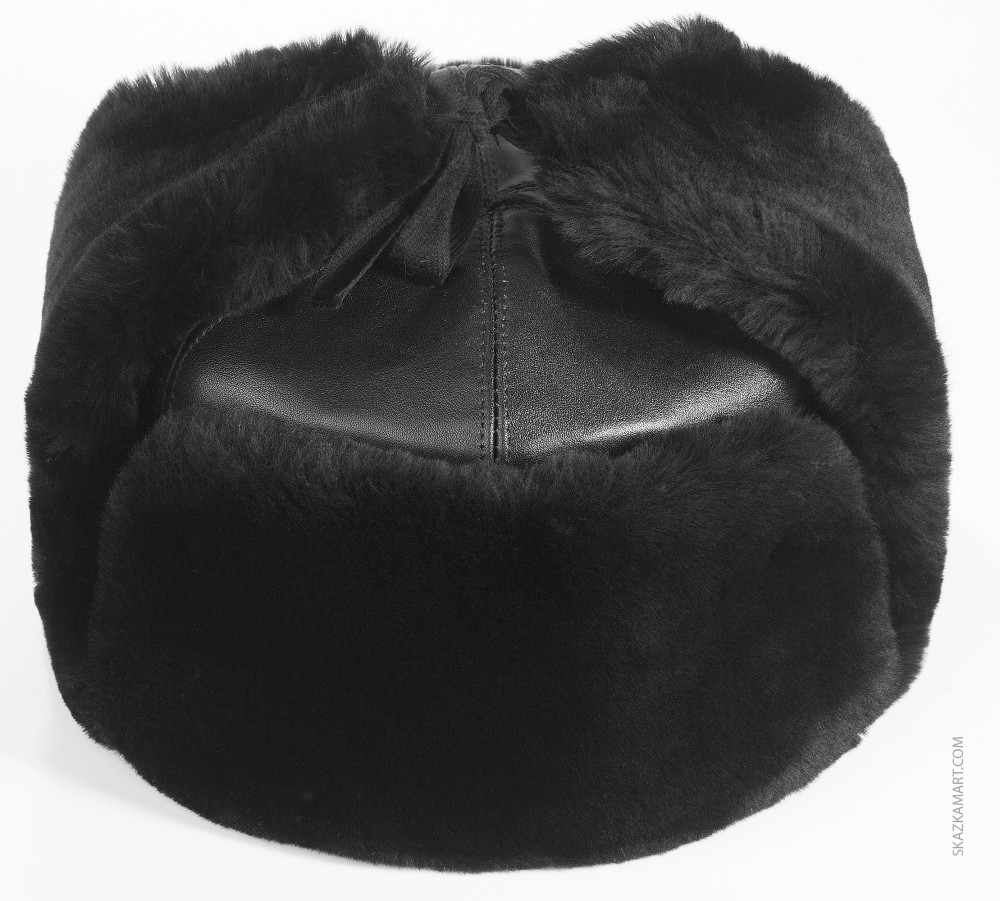 Black Mouton & Leather Ushanka Winter Hat (by Golden Fleece)