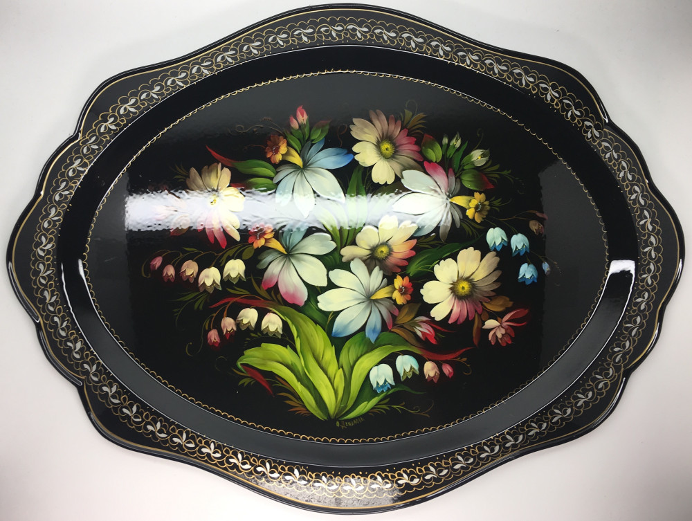 Zhostovo Hand Painted Metal Tray