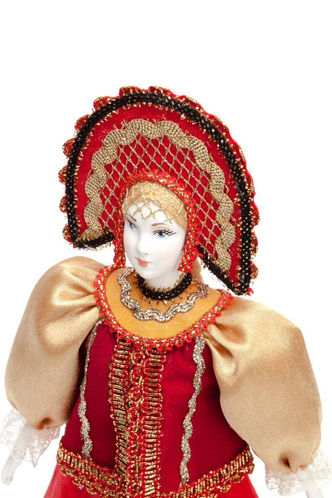 Porcelain Doll in a Russian Dress and Kokoshnik - 11 Inches (by Le Russe)