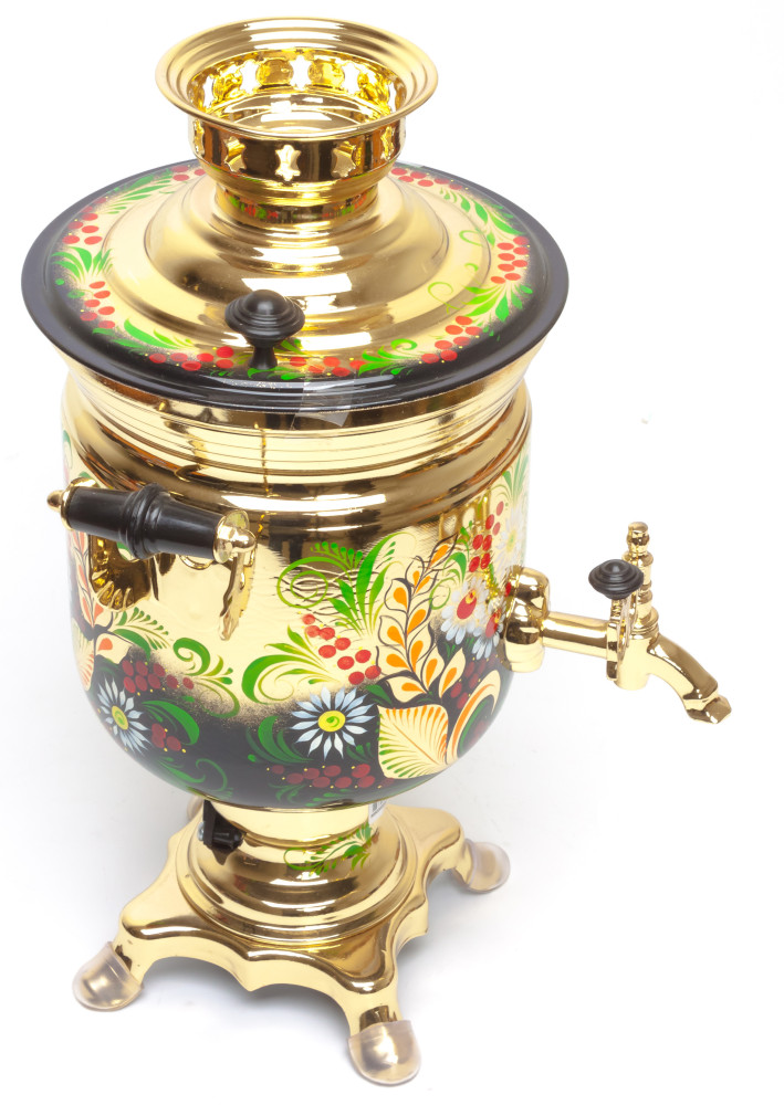 Camomiles Hand Painted Electric Samovar Kettle with Teapot and Tray