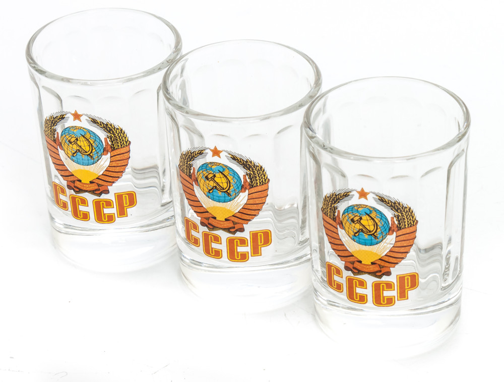 50 ml USSR Coat Of Arms decal Faceted Shot Glass set of 3 pcs (by AKM)