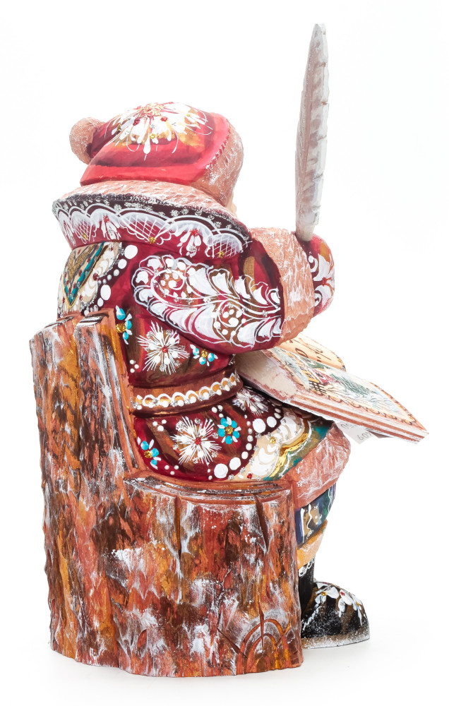 220 mm Santa Claus with a Book and a Feather Carved Wood Hand Painted Collectible Figurine  (by Igor Carved Wooden Figures Studio)