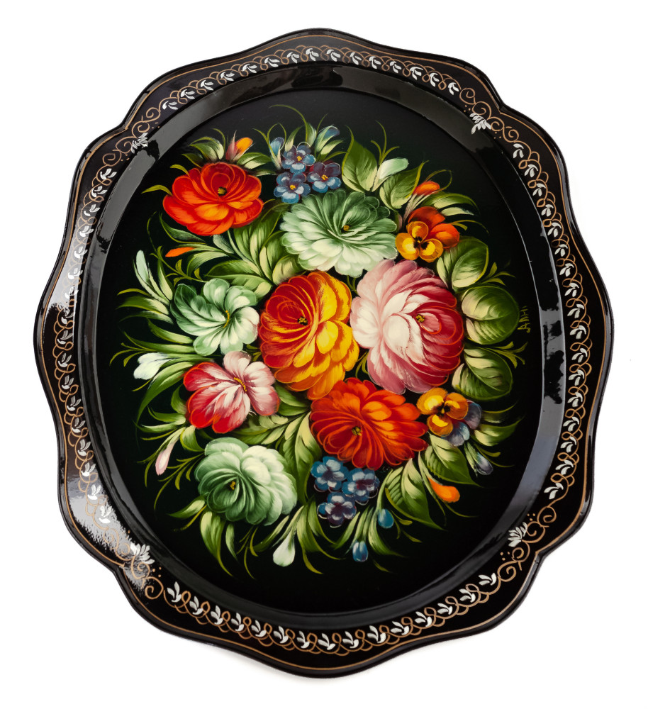310x380 mm Zhostovo Patterns hand painted and lacquered  Metal Forged Tray (by Lada Crafts)
