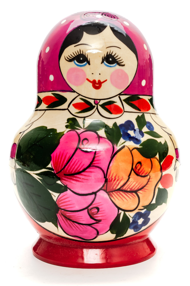 Semenovskaya Russian Matryoshka Nesting Doll pink head round shape 10 pcs inside