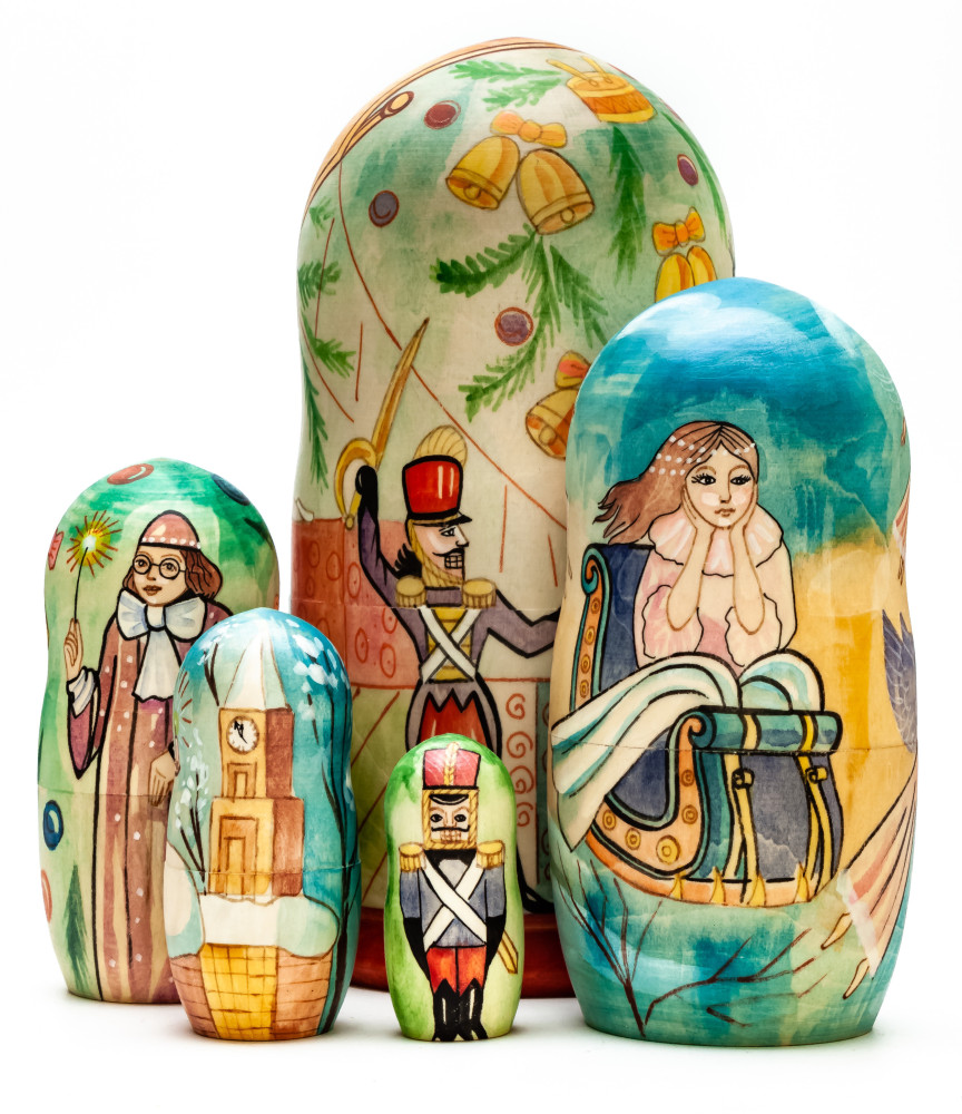 180mm Nutcracker hand painted on wooden Matryoshka doll 5 pcs (by Alexander Famous Paintings Studio)