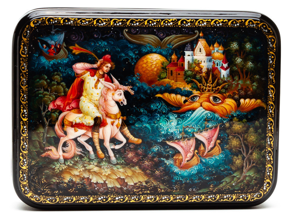 150x110mm The Little Humpbacked Horse hand painted lacquered box from Palekh (by Pavel Studio)