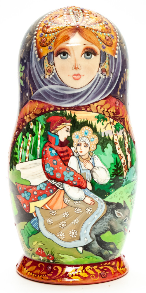 Shop Exclusive Nesting Dolls 180 mm Ivan Tsarevich & the Grey Wolf hand painted on Wooden Matryoshka doll 5 pcs (by Natalia Crafts) online at Skazka.site | Eligible for fast shipping and free returns. 180 mm Ivan Tsarevich & the Grey Wolf hand painted on Wooden Matryoshka doll 5 pcs (by Natalia Crafts)