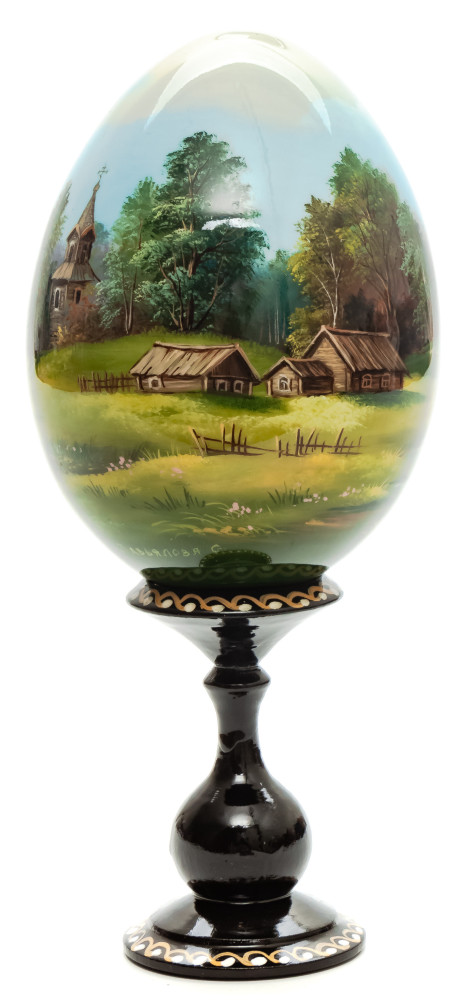 180mm Village hand painted wooden Egg with standby (by Tatiana Crafts)