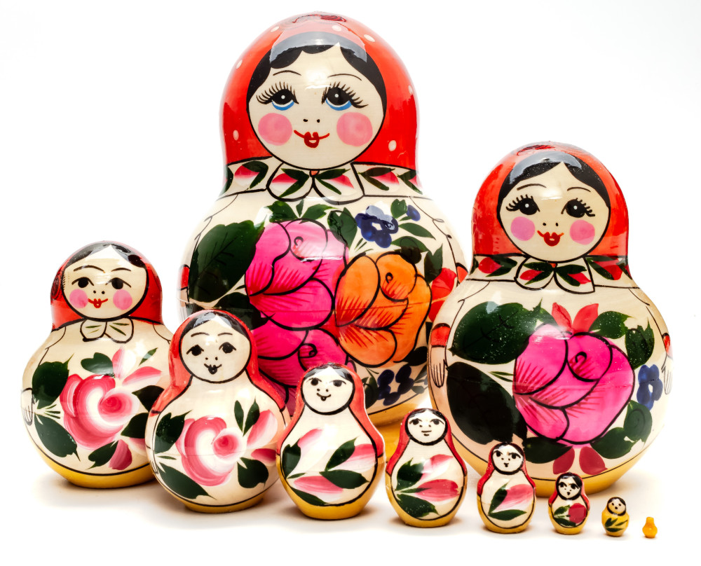 Semenovskaya Russian Matryoshka Nesting Doll red head round shape 10 pcs inside
