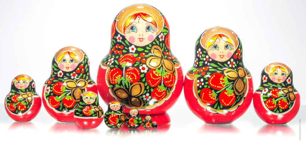 140 mm Khokhloma Patterns Hand Painted Matryoshka Doll 10 pcs (by Victor Maidan)
