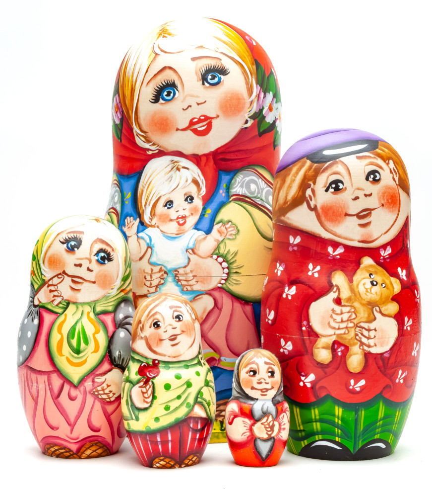 180 mm Russian Family hand painted wooden Matryoshka doll 5 pcs (by Tatiana Morozova)