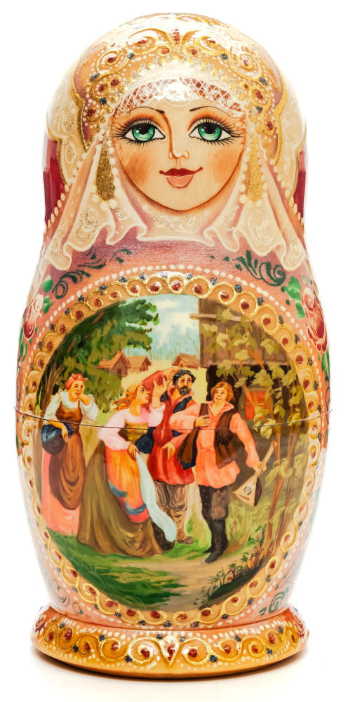 220mm Balalaika Player hand painted Matryoshka round Doll 7pcs (by Golden Cockerel)