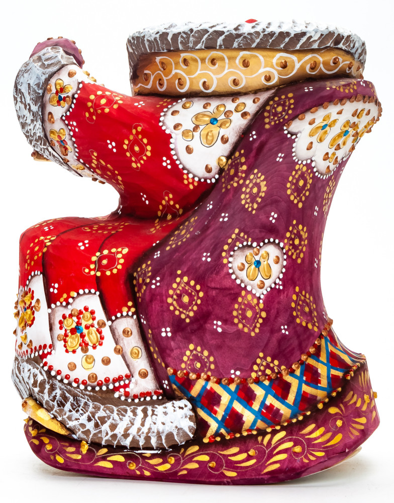 170 mm Santa with a Bell Carved Wood Hand Painted Collectible Figurine  (by Natalia Nikitina Workshop)