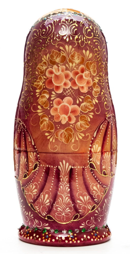 180 mm Russian Troika hand painted on Wooden Matryoshka doll 5 pcs (by Golden Cockerel Studio)