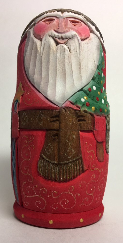 110 mm Santa Claus with Apostle Hand Carved and Painted Matryoshka shape 3 pcs inside (by Sergey Carved Wooden Dolls Studio)