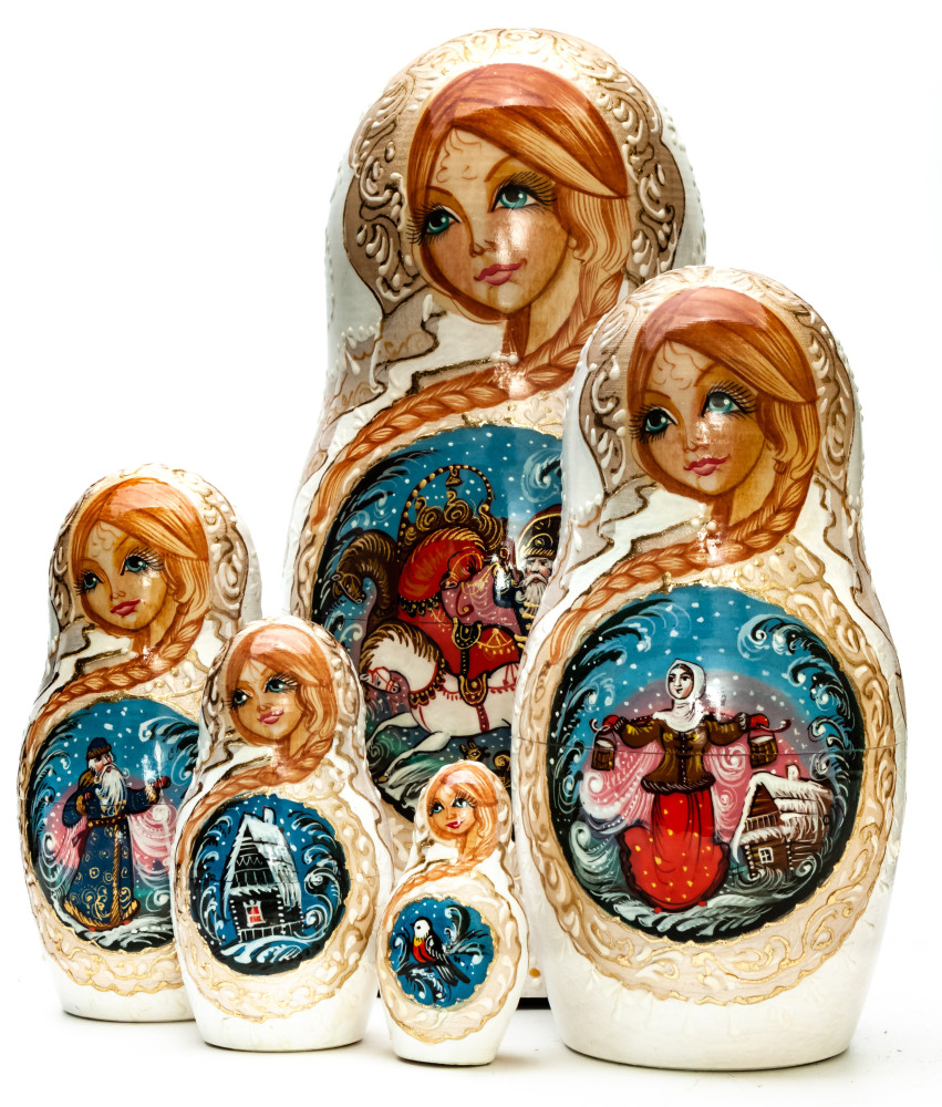 180 mm Morozko handpainted Wooden Matryoshka Doll 5 pcs (by Sheherazade)