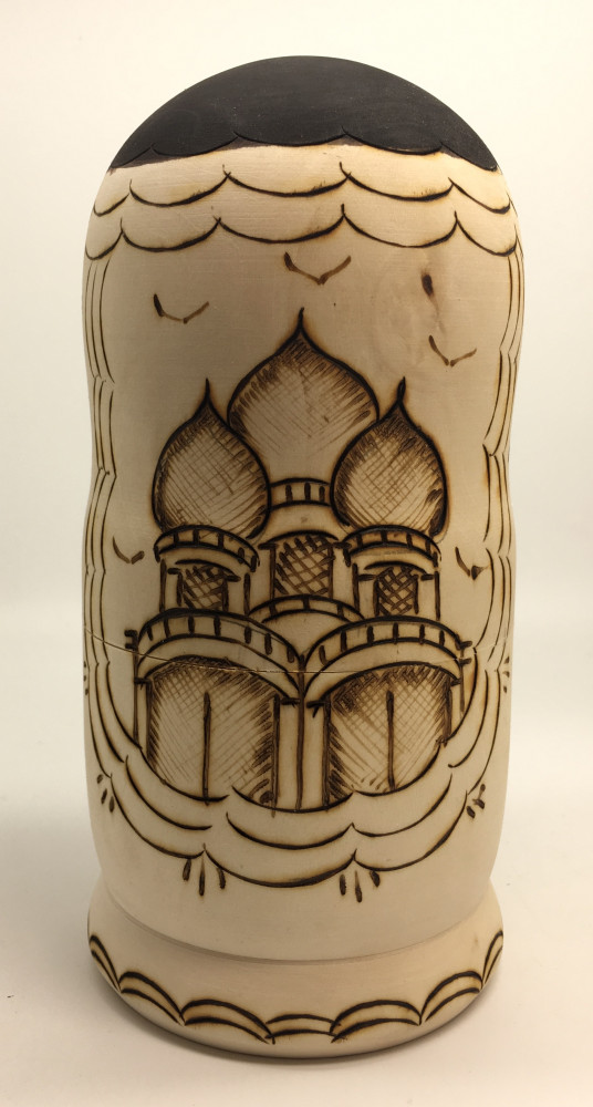 190 mm Moscow Cathedral Burnt Wood Matryoshka Doll 5 pcs inside (by Tabrik Studio)