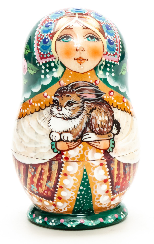 Shop Exclusive Nesting Dolls 90 mm Girl with a tiny Rabbit hand painted wooden Matryoshka doll 5 pcs (by vasily Crafts) online at Skazka.site | Eligible for fast shipping and free returns. 90 mm Girl with a tiny Rabbit hand painted wooden Matryoshka doll 5 pcs (by vasily Crafts)