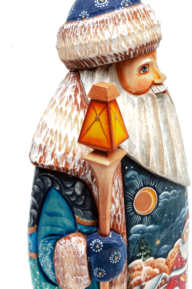 255 mm Santa Claus with hand painted Father Frost carrying Gifts Bag Wooden Carved Statue (by Sergey Christmas Workshop)